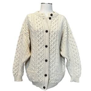Cladyknit Irish Wool Cable Knit Cardigan Sz Large
